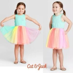Rainbow Tutu Dress Girl’s Large 10/12 Neon Tulle Layers Fit & Flare Soft Party